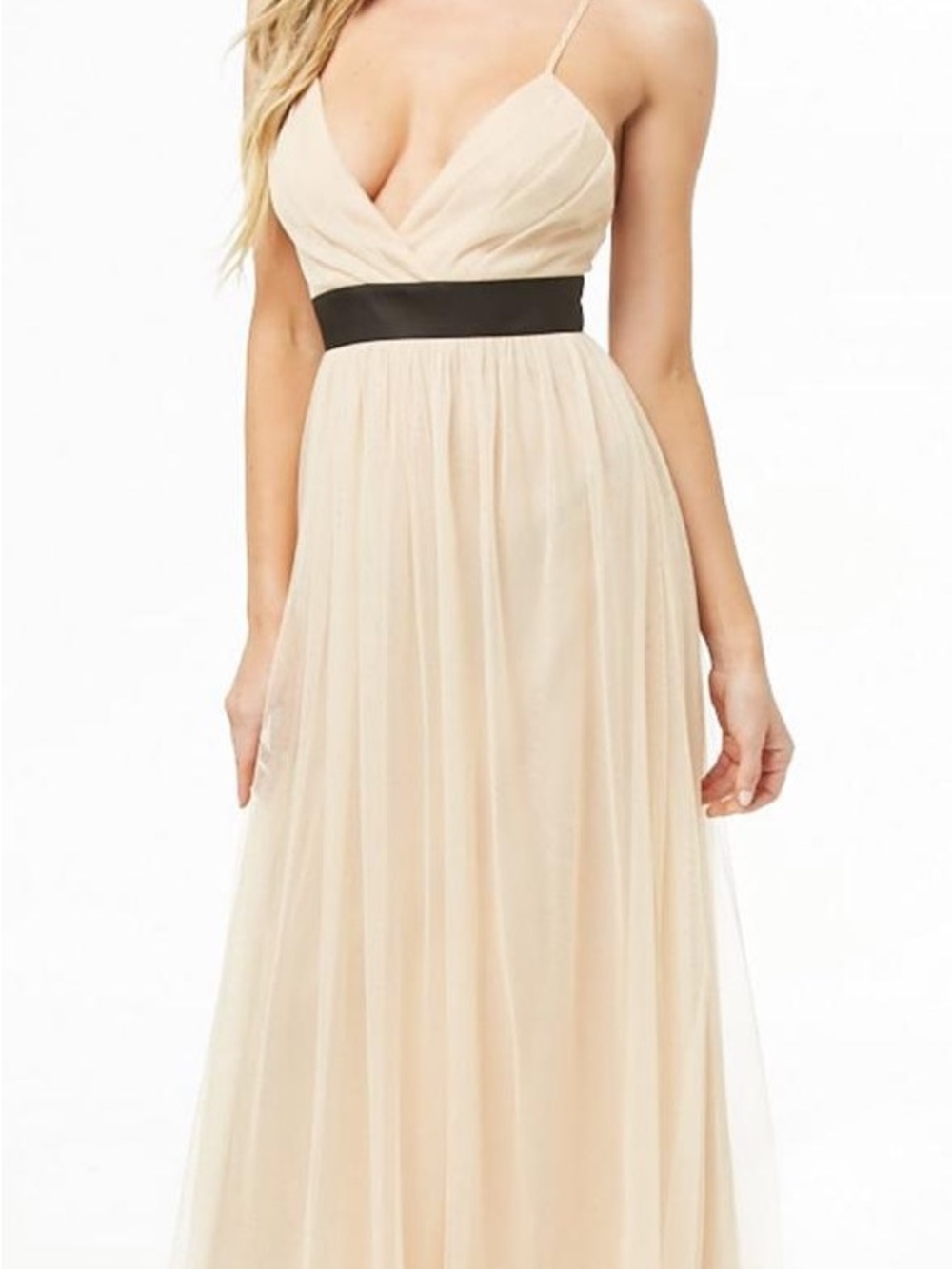 Forever 21 Cream Maxi Dress with Black Waistband